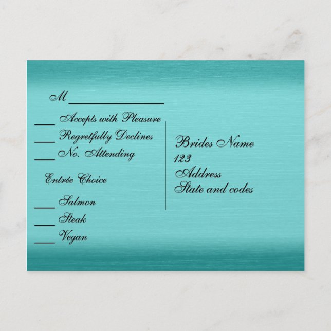 Osa för Brushed Teal Blue Menu Inbjudan Vykort (Baksida)