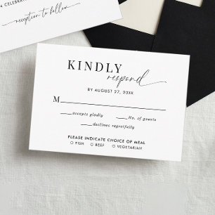 Osa för Classy Black White Script Bröllop Meal Ent Tilläggskort