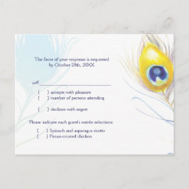 Osa för enkel Peacock Feather Bröllop Menu Choice Inbjudan Vykort