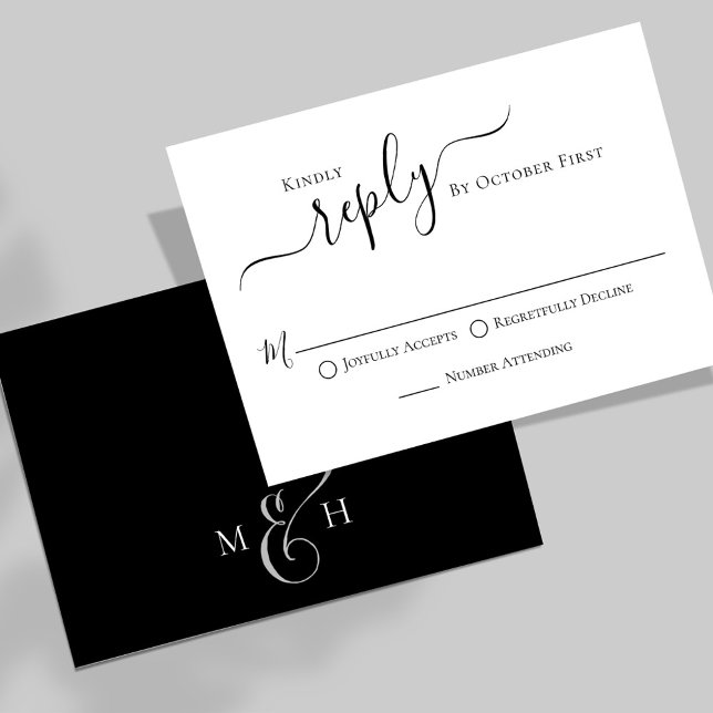 Osa för enkelt val av färgad kalligrafi, svartvitt (Elegant simple classic meal choice black and white RSVP card. )