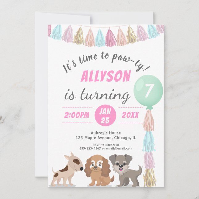 Osa för födelsedagsfest av tecknad hund-temat inbjudningar (Framsida)