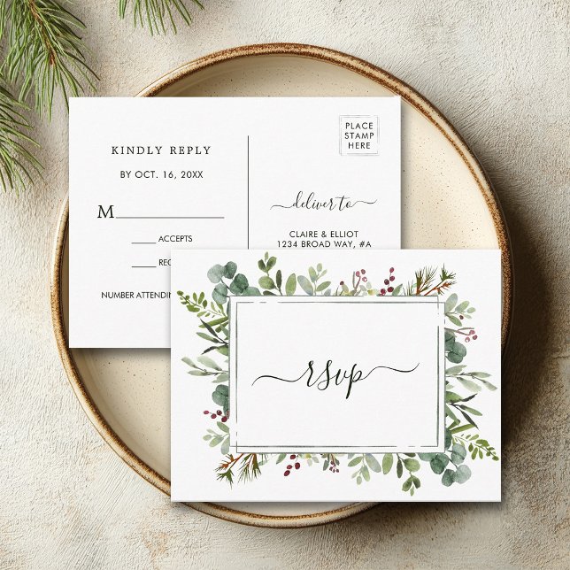 Osa för Grönten Bröllop i Botaniska grönländska ju Inbjudan Vykort (Front & Back)