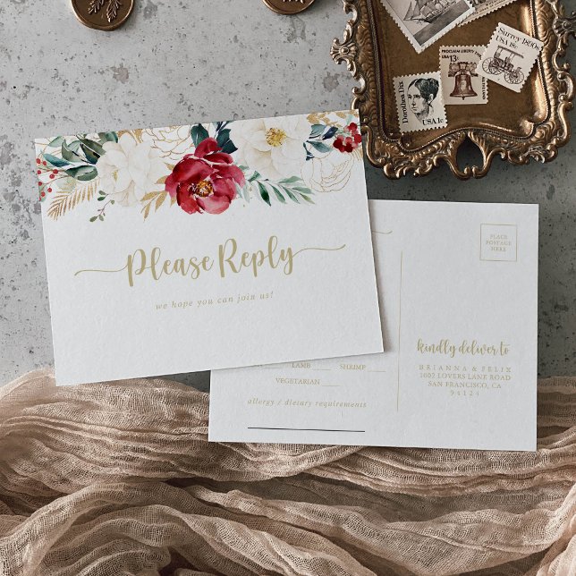 Osa för klassiskt Guld Burgundy White Menu Choice Vykort (Skapare uppladdad)