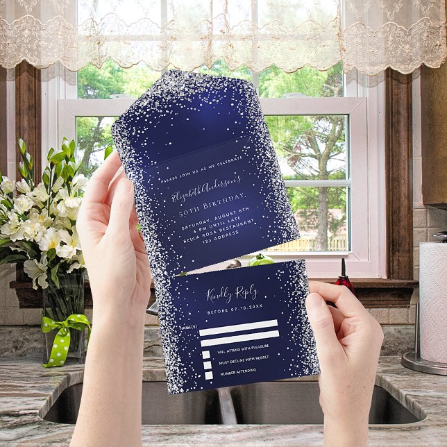 Osa för marinblått silver glitter födelsedag (Skapare uppladdad)
