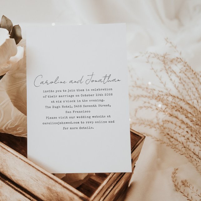 Osa för minimalistisk vit skrivmaskin-skript inbjudningar (Skapare uppladdad)