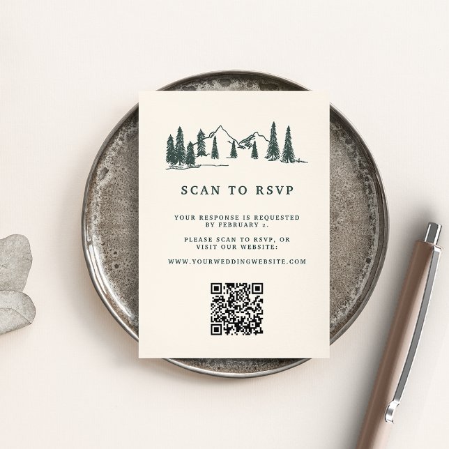 Osa för QR-koden för Mountain Sketch Bröllop Tilläggskort (Skapare uppladdad)