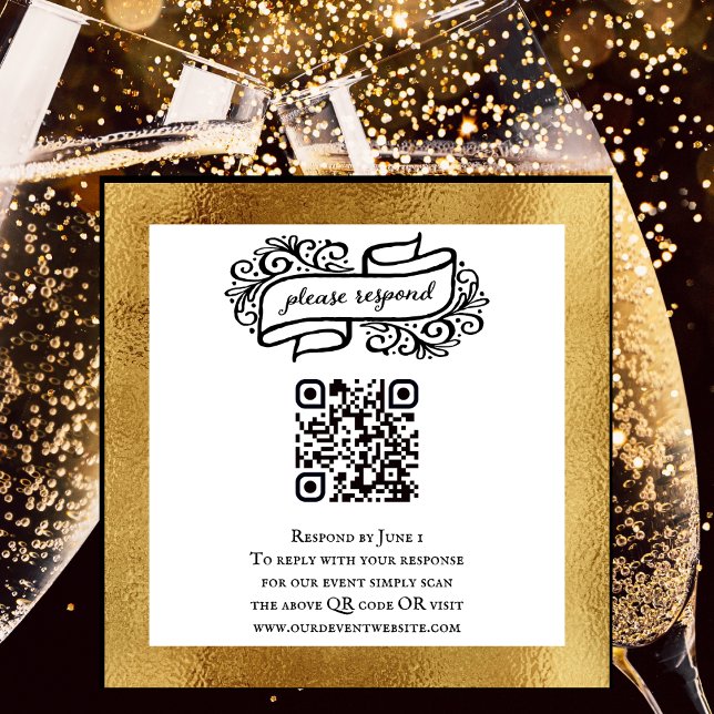 Osa för QR-koden Guld Black White Party Tilläggskort (Elegant Unique QR code to send to guests. RSVP card for birthdays and other special events. )