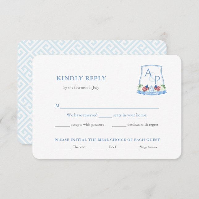 OSA för Rött vitt blått Bröllop-måltider i elegant Tilläggskort (Fram/baksida)