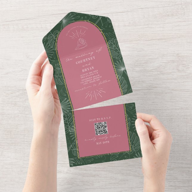 Osa för Seashell Handflatan Träd Beach Wedding QR  (Avrivbar del)