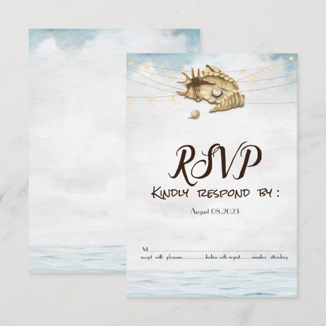 Osa för Seashells,Sea,String Ljus Script Ljus Inbjudningar (Fram/baksida)