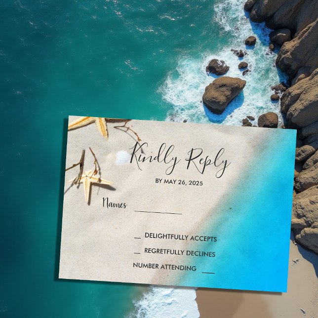 Osa för tropisk havsstrandbröllop inbjudningar (Tropical ocean beach wedding RSVP Invitation. )