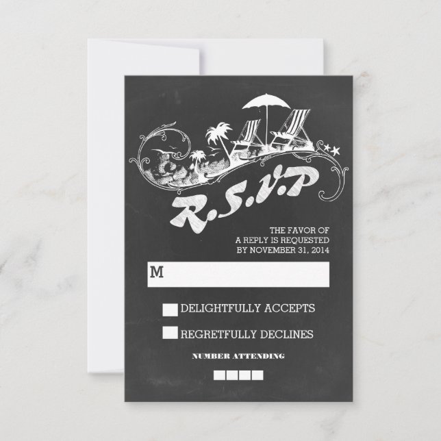 Osa för tropiska strandbröllop med kalkbräda kort (Framsida)