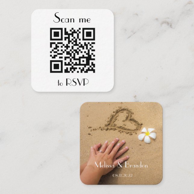 OSA fotoenkel Bröllop QR-kodsvar Fyrkantigt Visitkort (Fram/baksida)