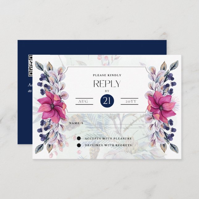 OSA Fuchsia Rosa Navy Blue Blommigt Elegant (Fram/baksida)
