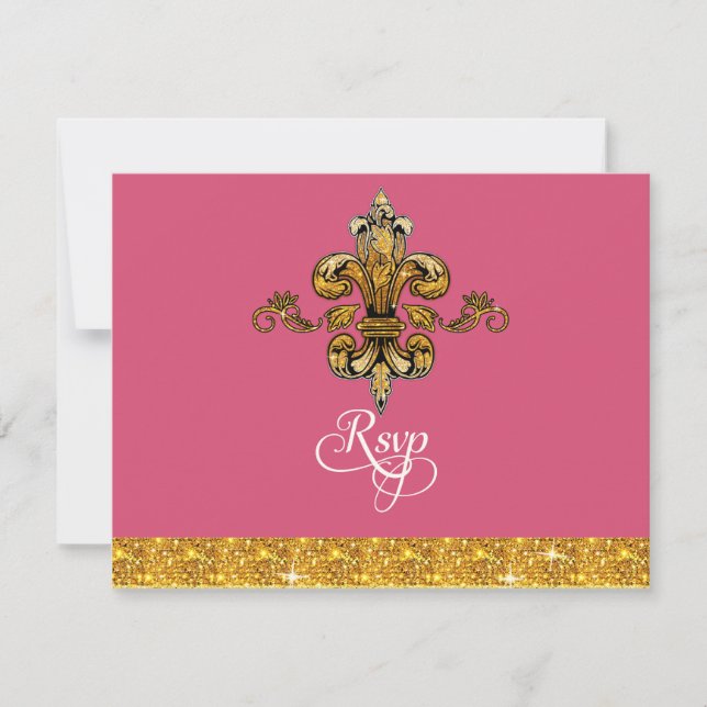 OSA Glitter Faux Guld Black Formal Fleur de Lis Kort (Framsida)