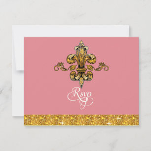 OSA Glitter Faux Guld Black Formal Fleur de Lis Kort