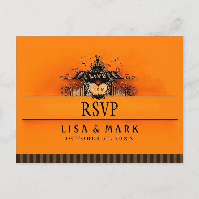 OSA Halloween Orange & Black Kärlek MENU-MARKERING Inbjudan Vykort (Framsida)