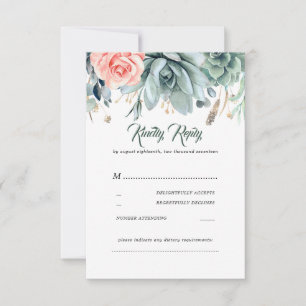 Osa i Grey och Rosa ros Elegant bröllop Kort