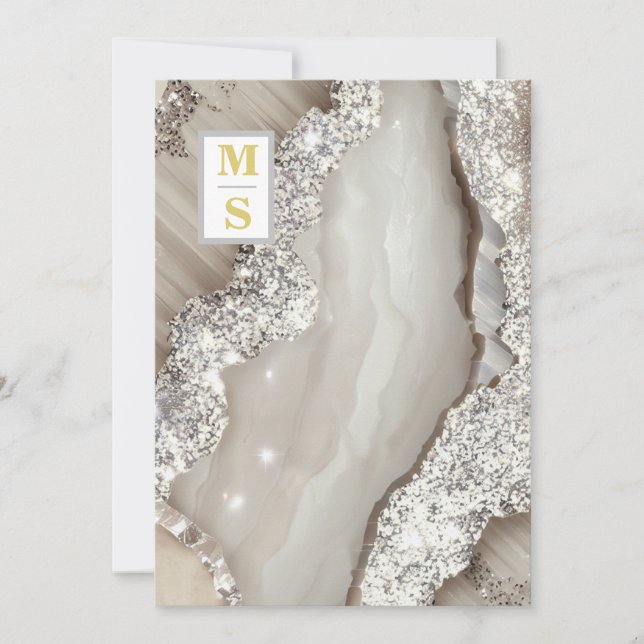 *~ OSA IVORY Silver QR Initialer AR66 Bröllop Inbjudningar (Framsida)