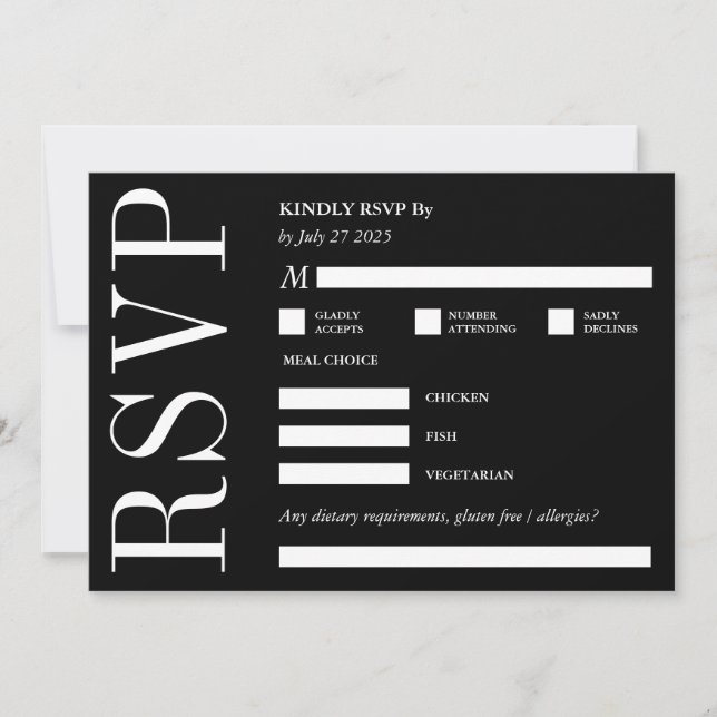 OSA Kinly Reply Black & White Bold Monogram Inbjudningar (Framsida)