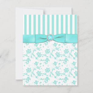 OSA kort av Aqua Blue och White Stripe Blommigt