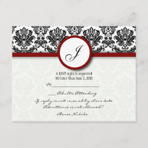 OSA kort Black and Burgundy Damask Monogram
