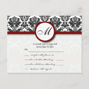 OSA kort Black and Burgundy Damask Monogram