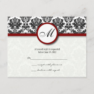 OSA kort Black and Burgundy Damask Monogram