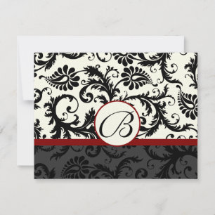 OSA kort-Black & Ivory Damask Maroon Trim Kort