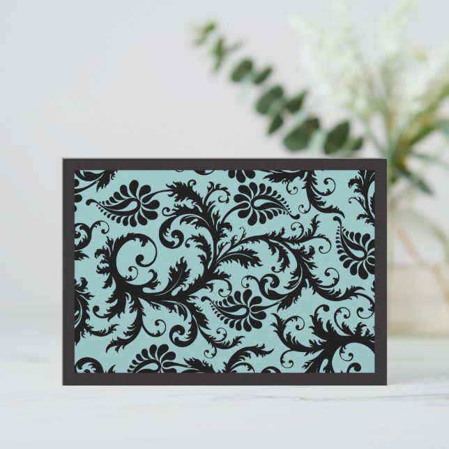 OSA kort-Black och Aqua Blue Damask (Stående Fram)
