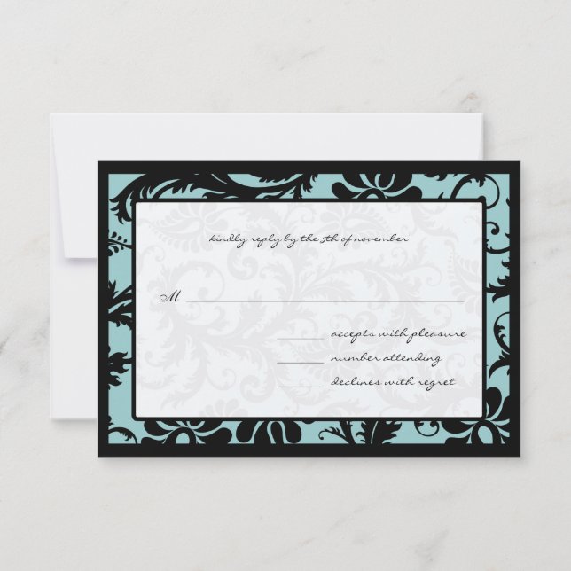 OSA kort-Black och Aqua Blue Damask Kort (Baksida)