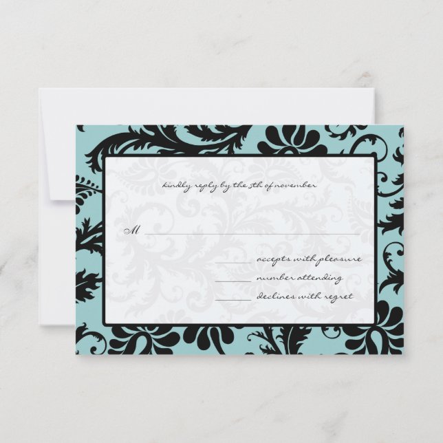 OSA kort-Black & White Damask Aqua Blue Kort (Baksida)