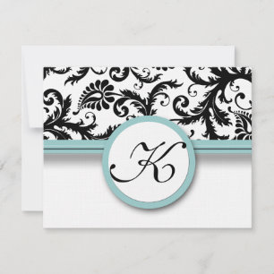 OSA kort-Black & White Damask Aqua Trim Kort