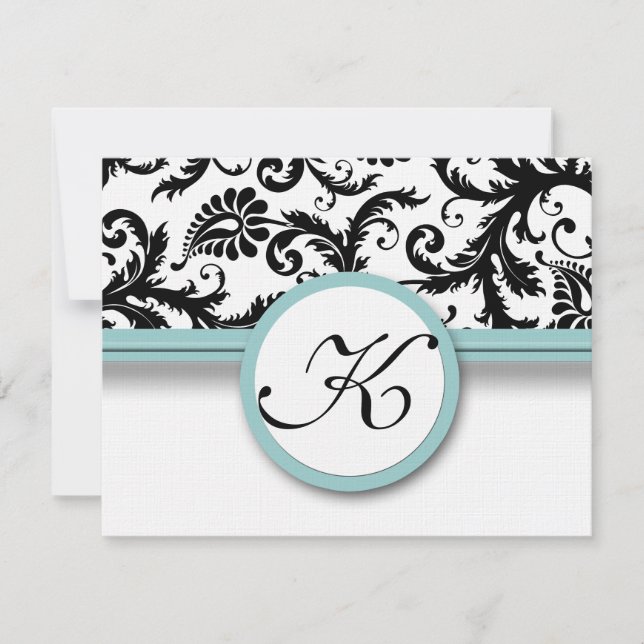 OSA kort-Black & White Damask Aqua Trim Kort (Framsida)