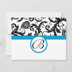 OSA kort-Black & White Damask Aqua Trim Kort