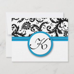 OSA kort-Black & White Damask Bright Aqua Trim Kort