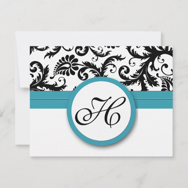 OSA kort-Black & White Damask Mörk Bassäng Blue Kort (Framsida)
