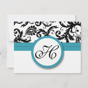 OSA kort-Black & White Damask Mörk Bassäng Blue Kort