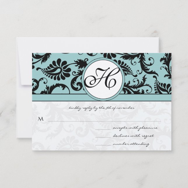 OSA kort-Black & White Damask Mörk Bassäng Blue Kort (Baksida)
