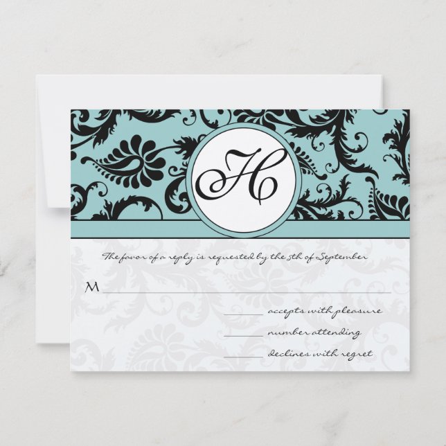 OSA kort-Black & White Damask Mörk Bassäng Blue Kort (Baksida)