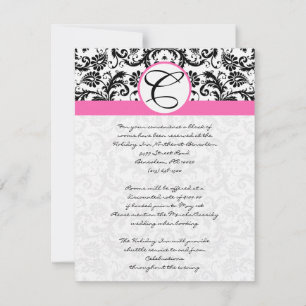OSA kort-Black & White Damask-Shock rosa-trim Inbjudningar