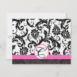 OSA kort-Black & White Damask-Shock rosa-trim Kort