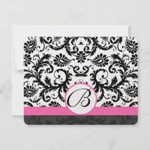 OSA kort-Black & White Damask-Shock rosa-trim Kort