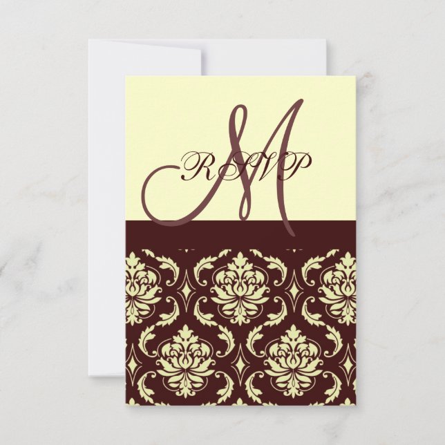OSA kort Brown Ivory Damask for Square Inbjudan (Framsida)
