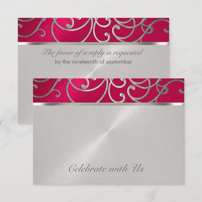 OSA kort Elegant Magenta Rosa Silver Filigree (Fram/baksida)