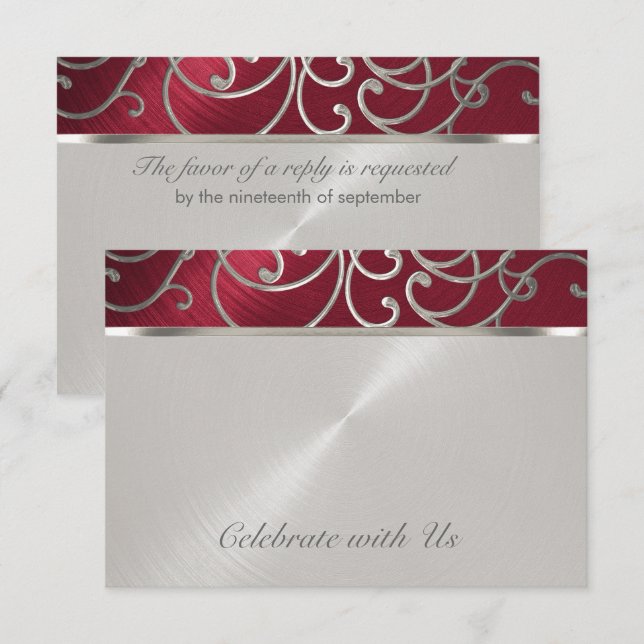 OSA kort Elegant Red och Silver Filigree (Fram/baksida)