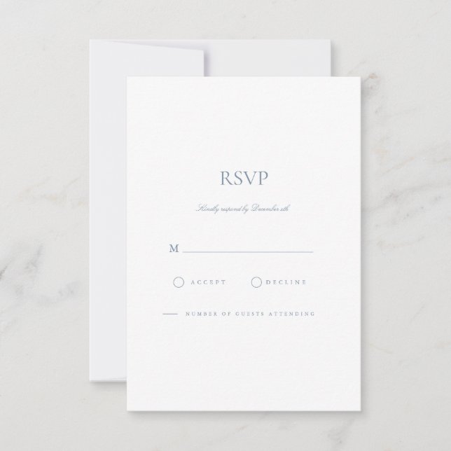 OSA kort elegant Script Dusty Blue & White (Framsida)