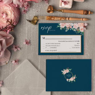 OSA kort för begäran om  Blommigt Navy Bröllop Sån