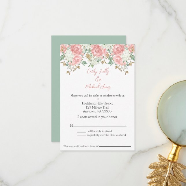 OSA kort för blommigtens bröllopsinbjudan (Fram/Back In Situ)