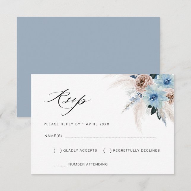 OSA kort för dammig blå beige pampas blommigt (Fram/baksida)